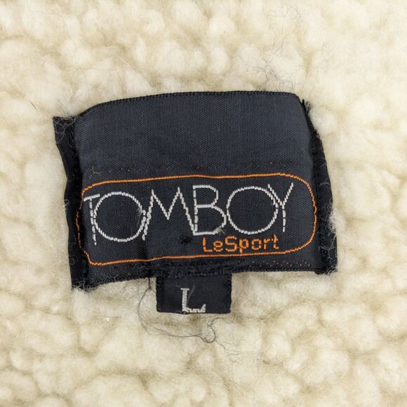 Vintage Corduroy Vest Sherpa Shearling Snap Western Boho 70s 80s Blue Cream L - Picture 10 of 13